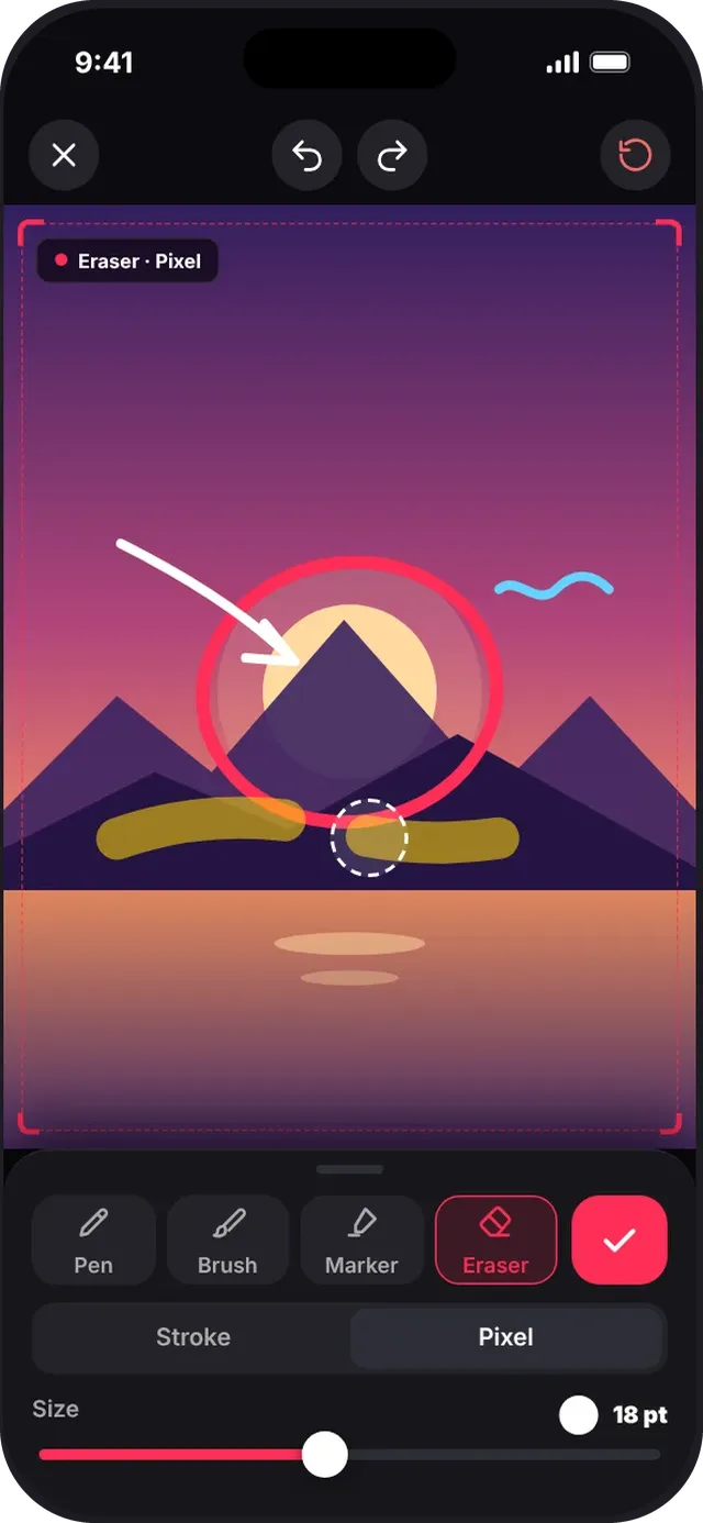 SlideshowVideoMaker screen: Eraser modes