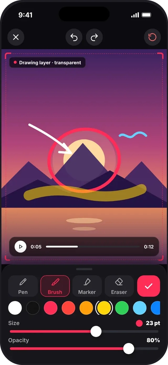 SlideshowVideoMaker screen: Annotate a video frame