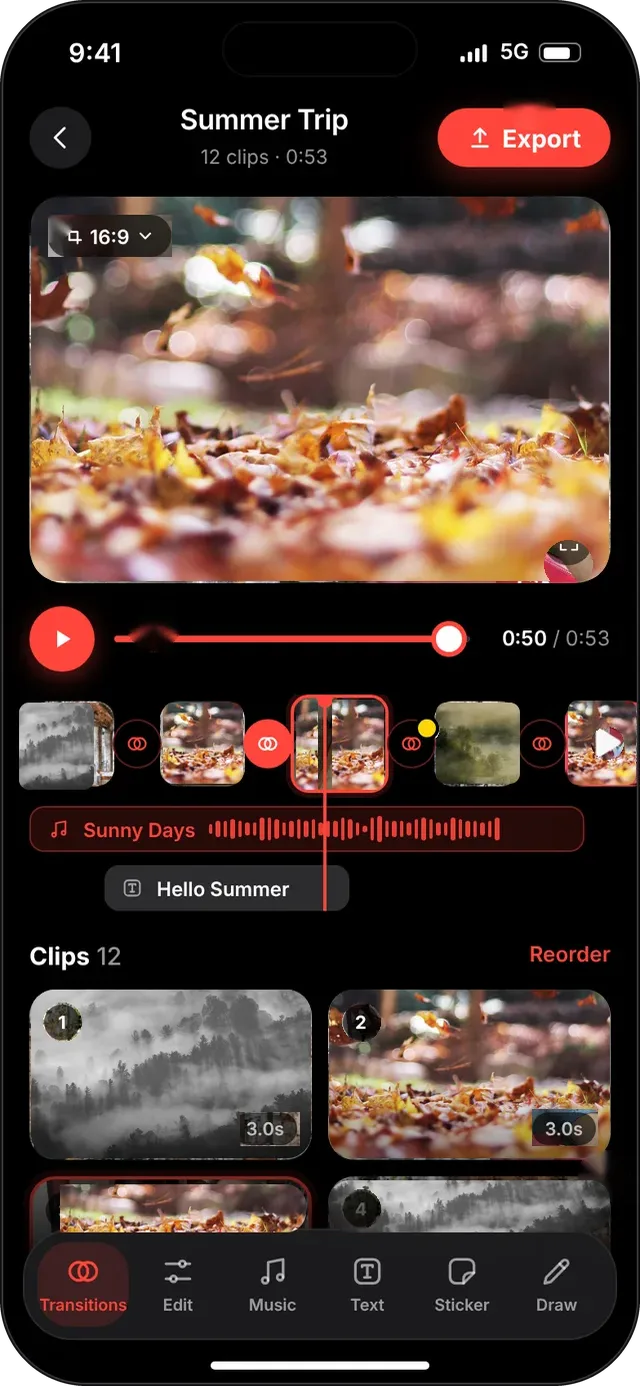 SlideshowVideoMaker screen: Editor