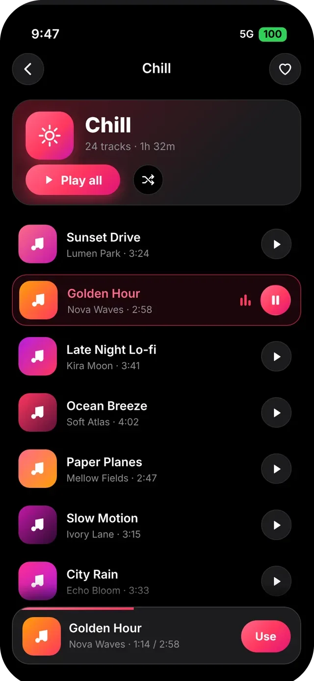 SlideshowVideoMaker screen: Track list