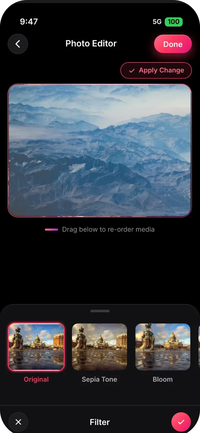 SlideshowVideoMaker screen: Filters