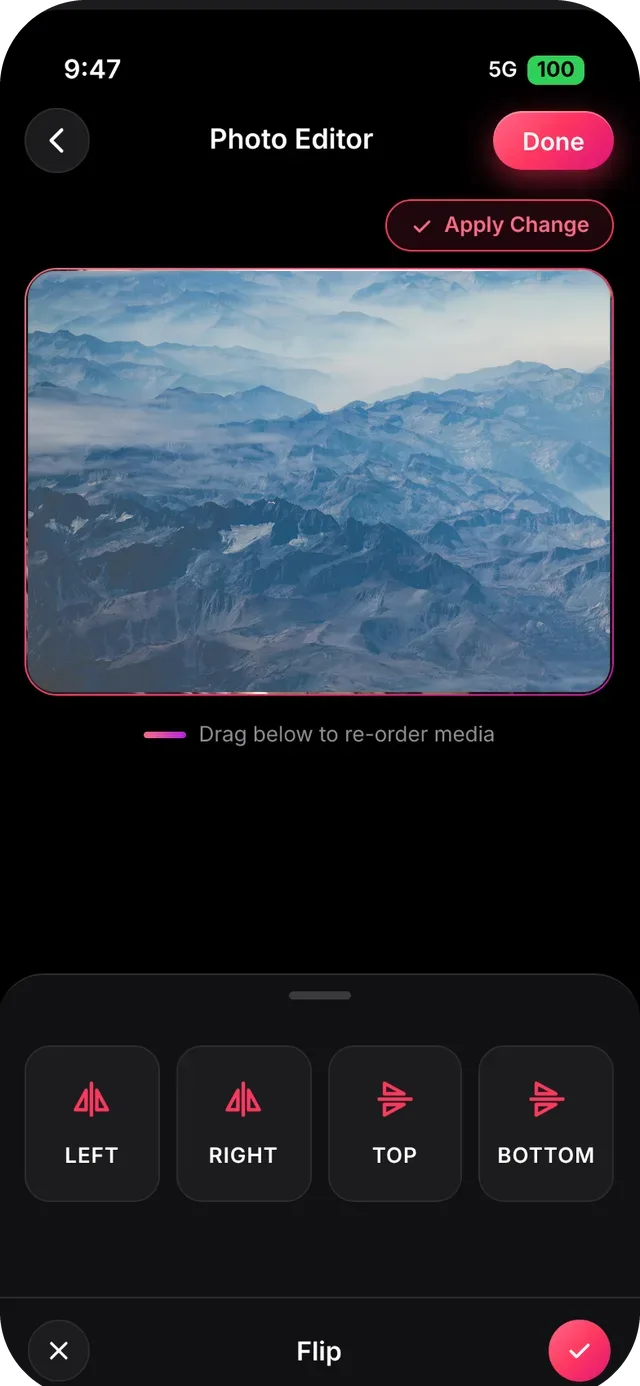 SlideshowVideoMaker screen: Flip