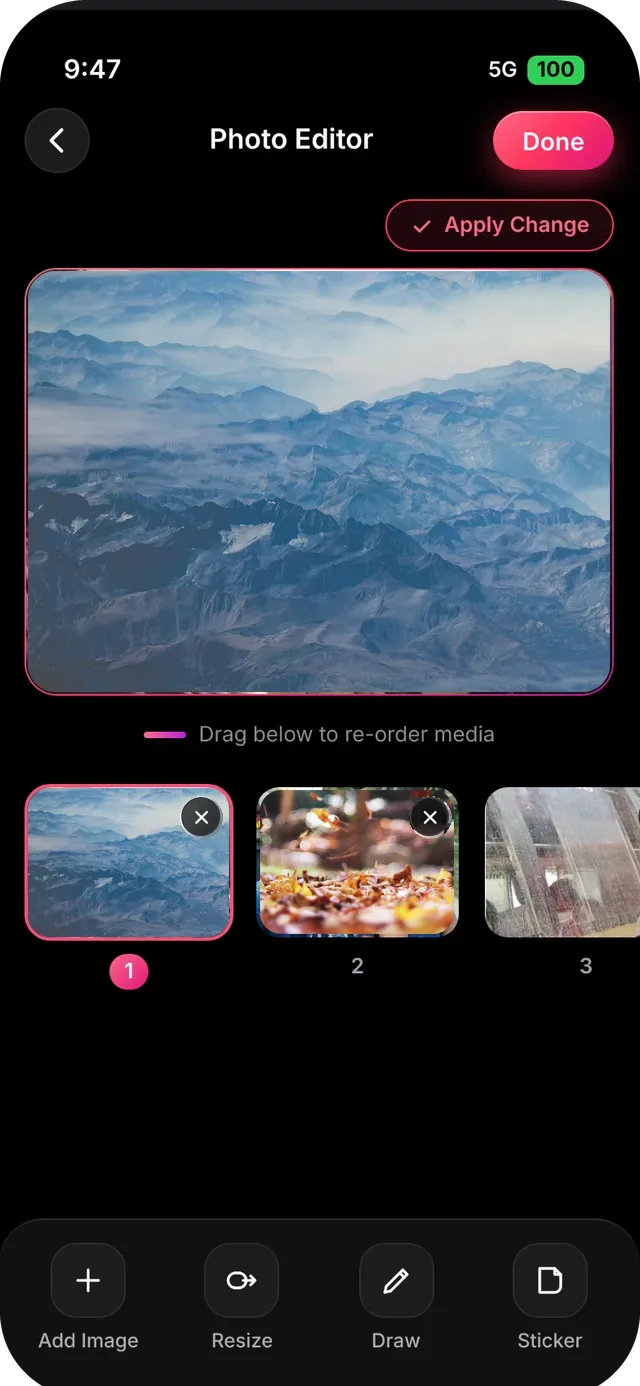 SlideshowVideoMaker screen: Photo editor