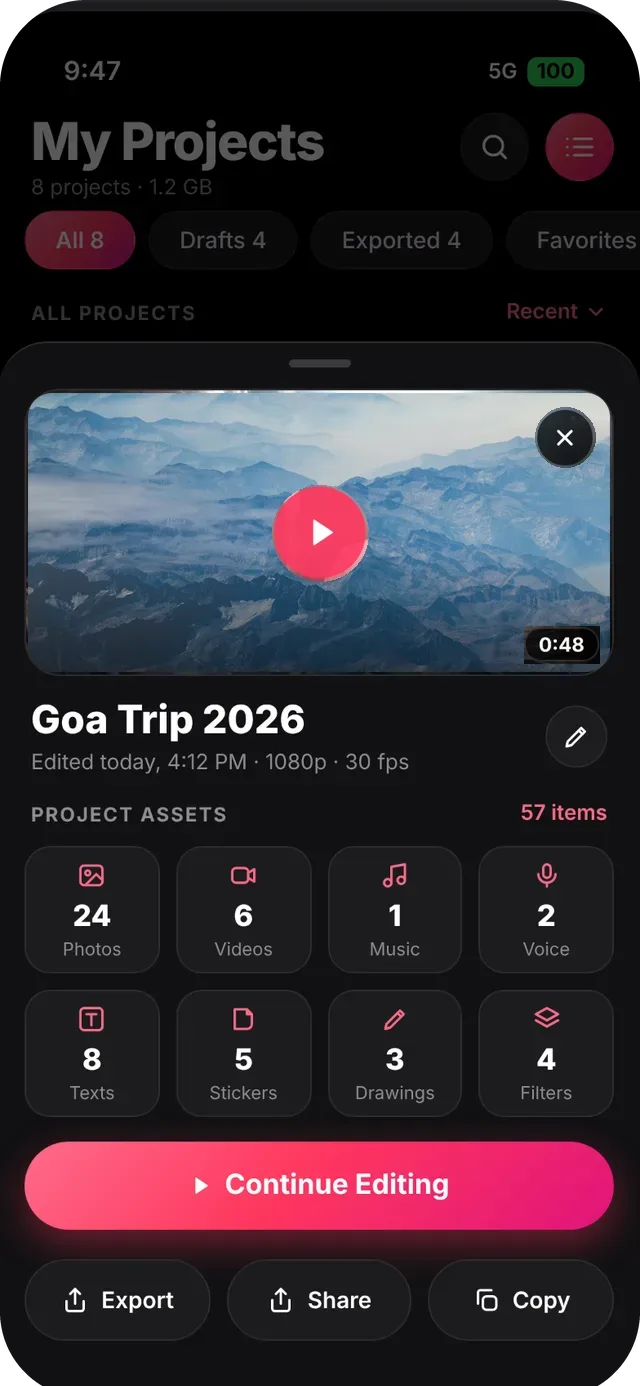 SlideshowVideoMaker screen: Project details
