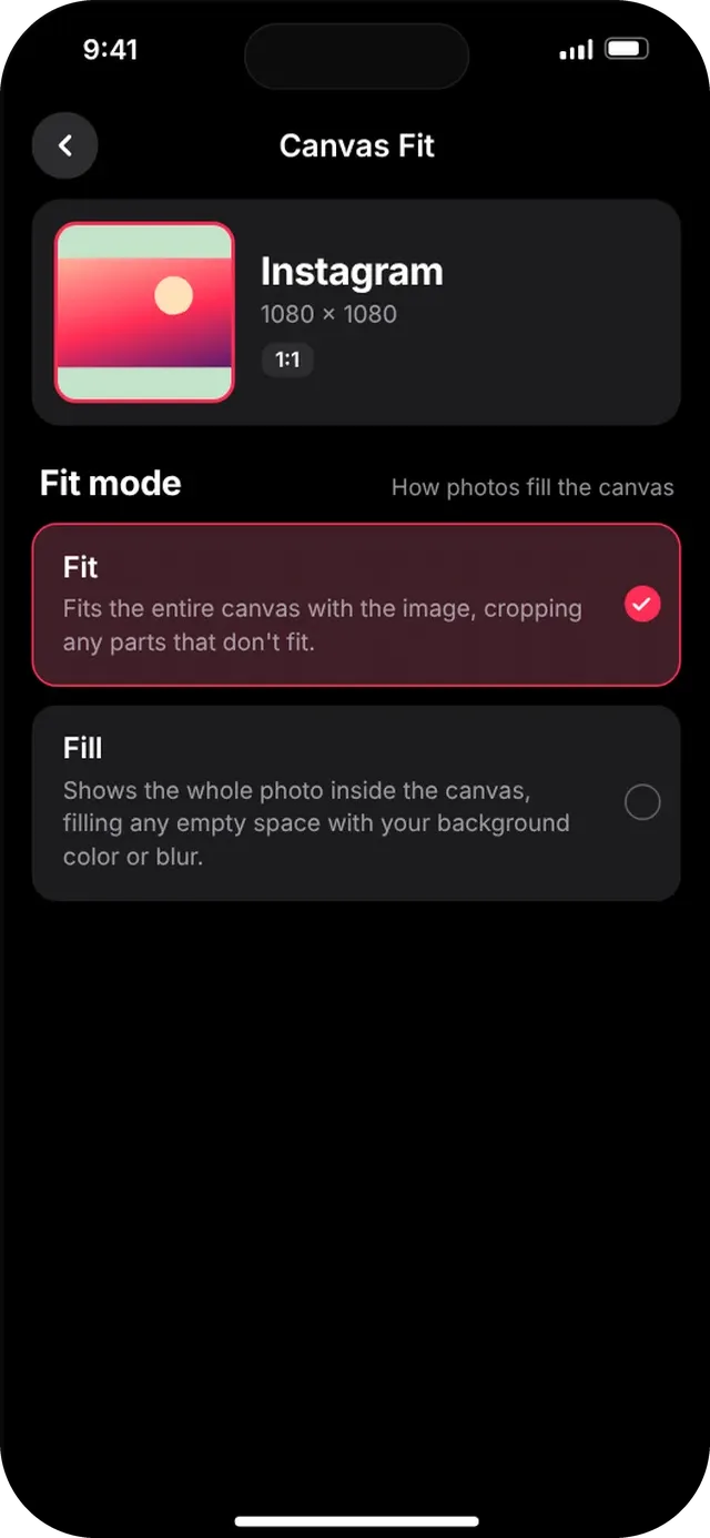 SlideshowVideoMaker screen: Canvas Fit
