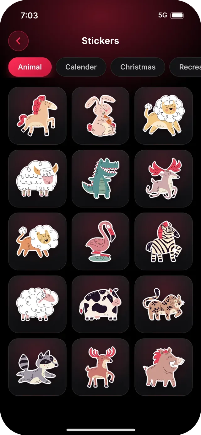 SlideshowVideoMaker screen: Sticker library