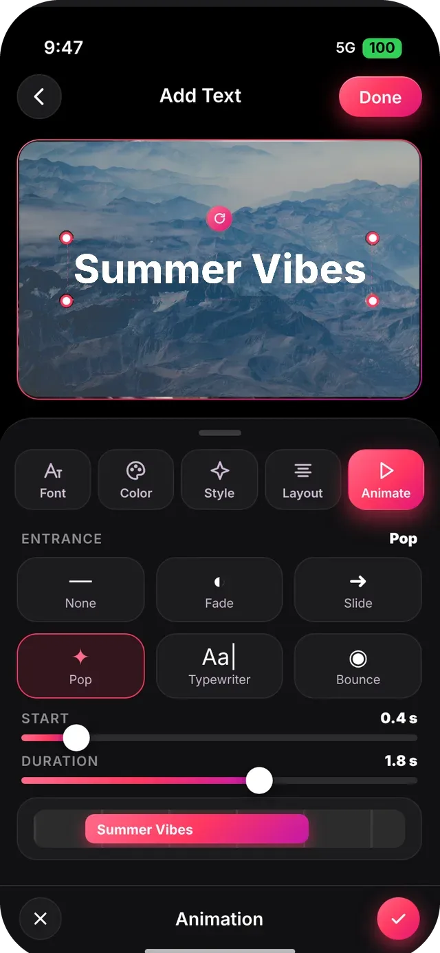 SlideshowVideoMaker screen: Animate