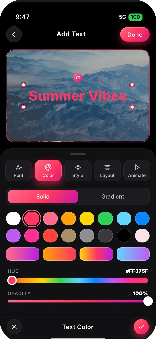 SlideshowVideoMaker screen: Color