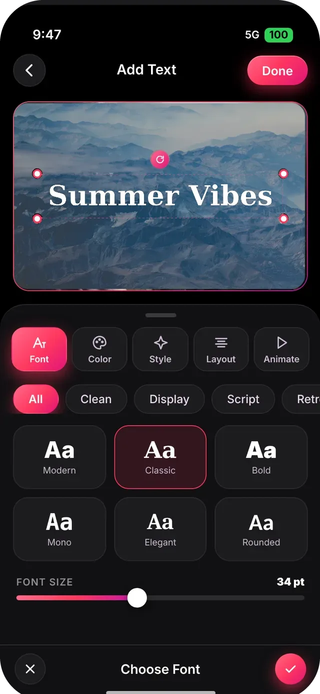SlideshowVideoMaker screen: Font