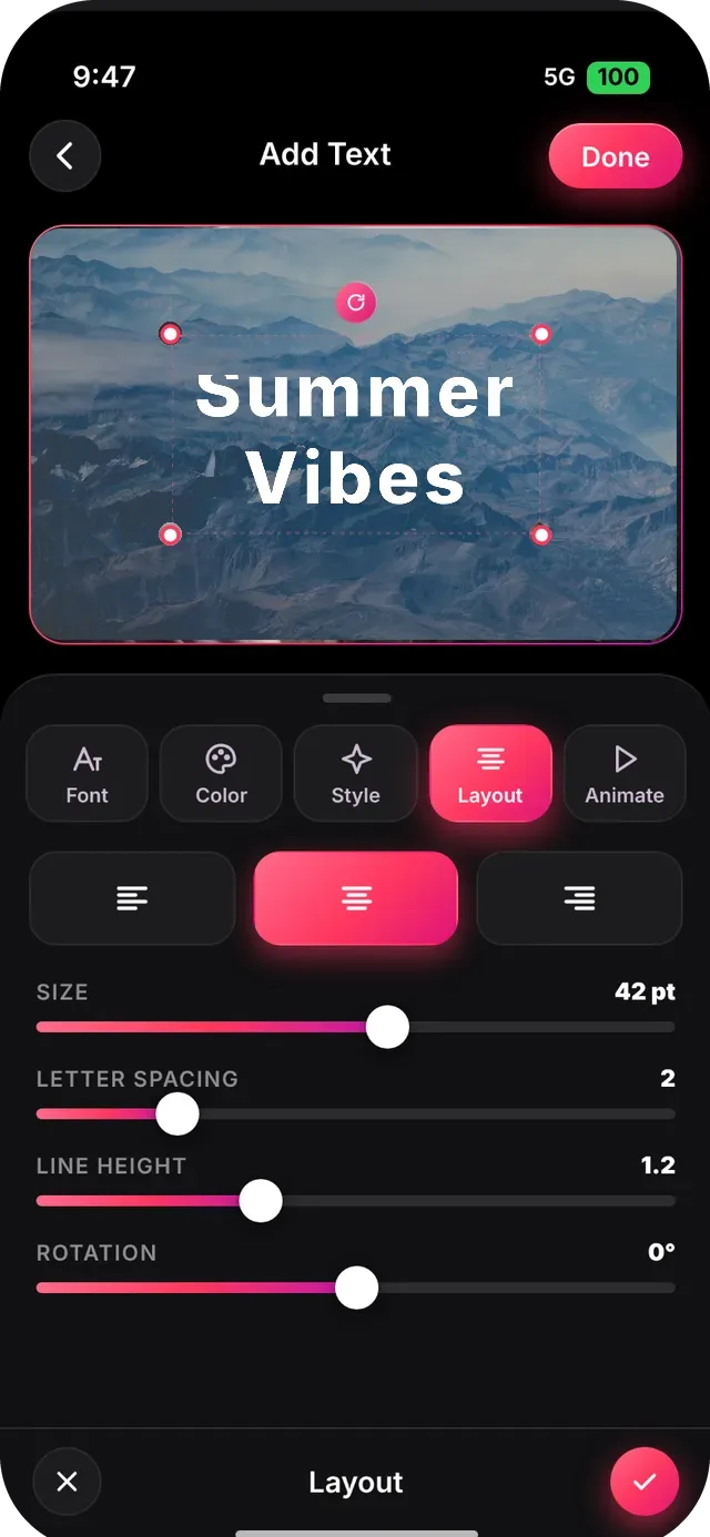 SlideshowVideoMaker screen: Layout