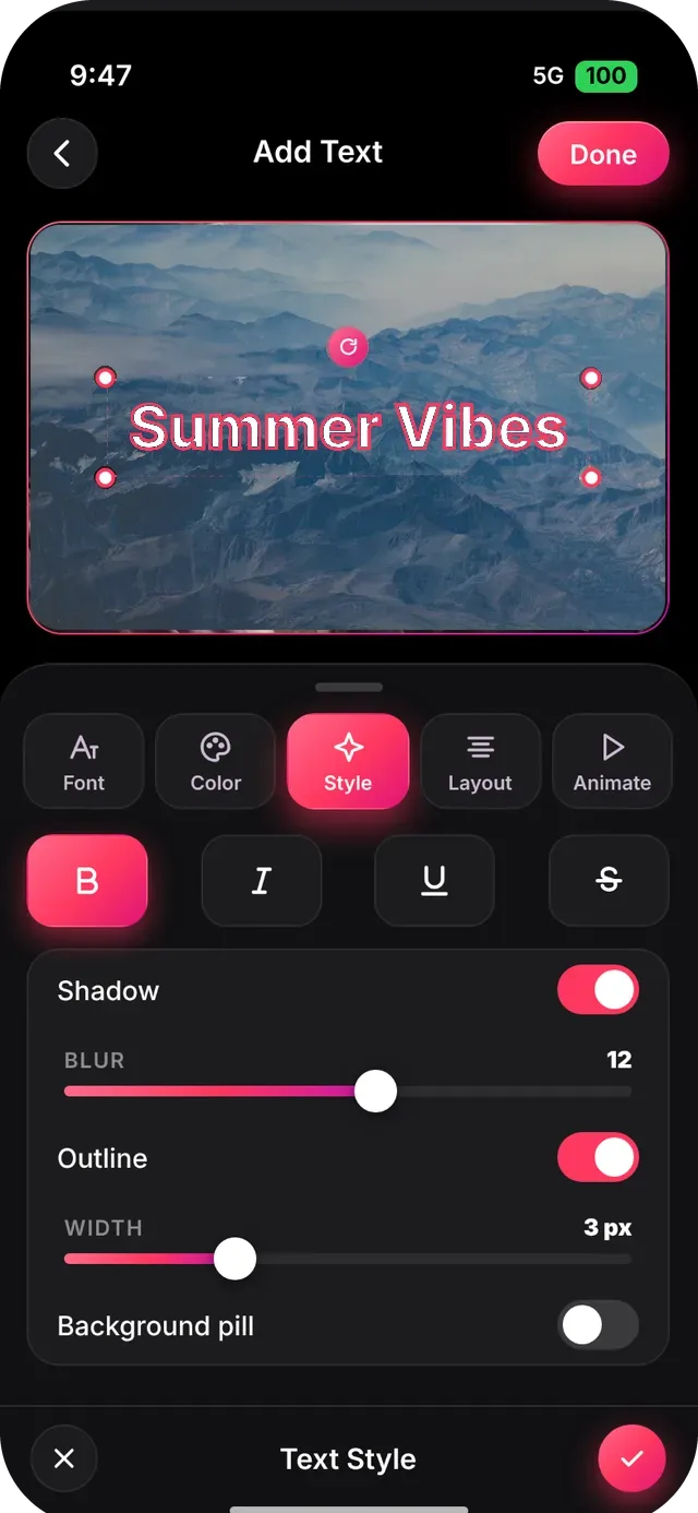 SlideshowVideoMaker screen: Style