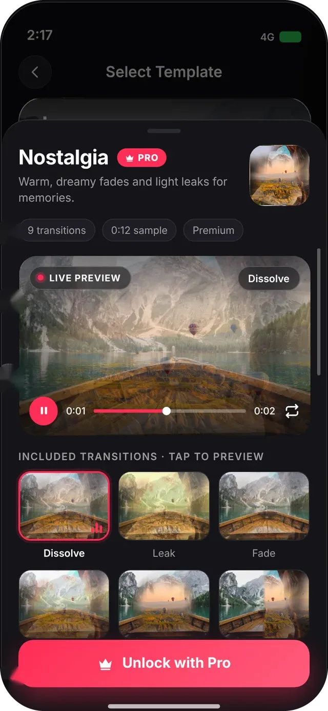SlideshowVideoMaker screen: Template pack details