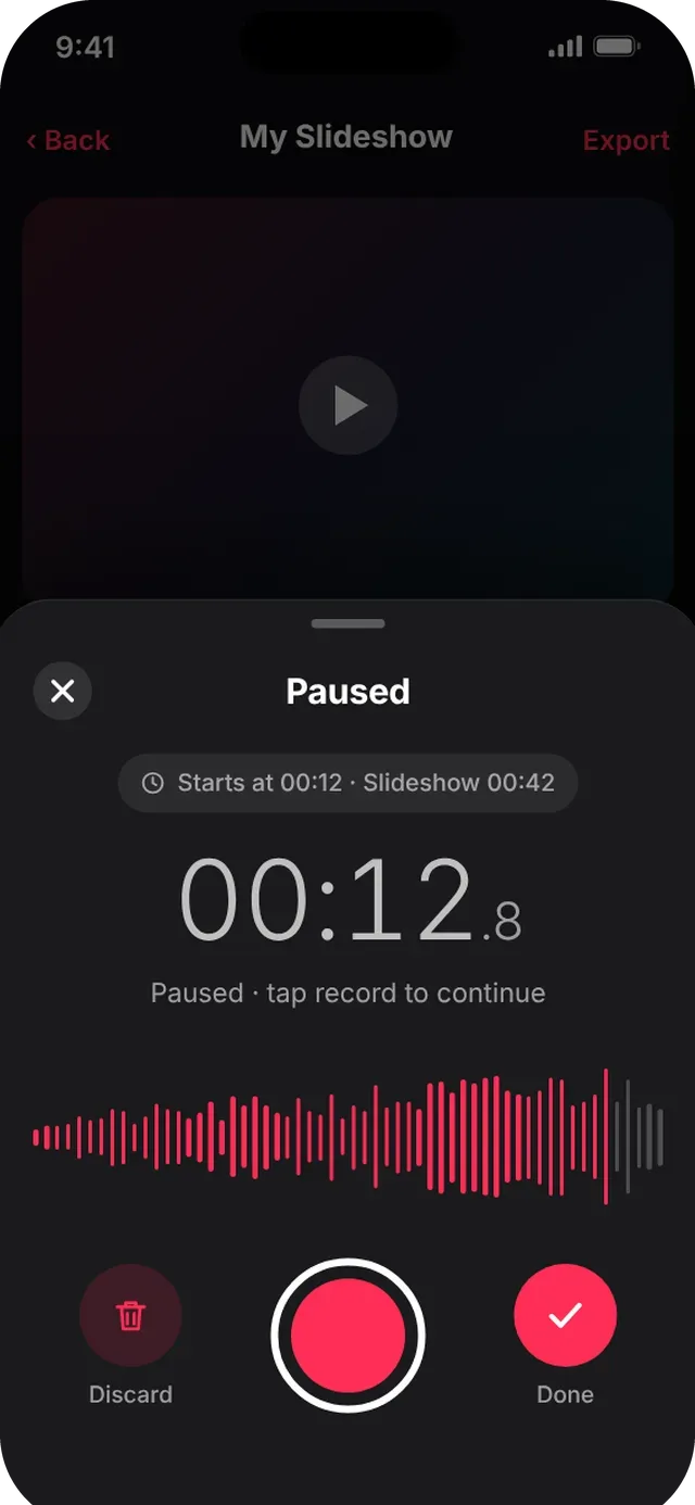 SlideshowVideoMaker screen: Paused