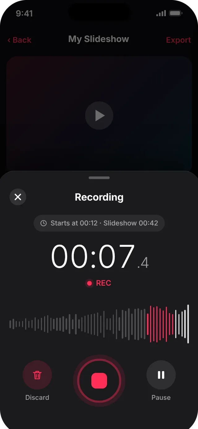 SlideshowVideoMaker screen: Recording